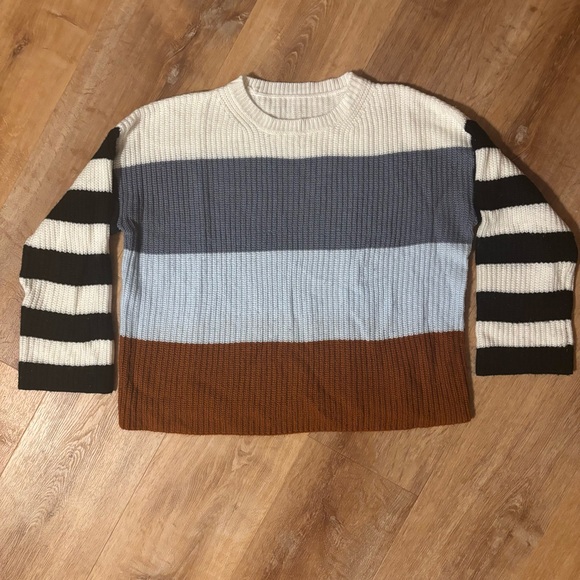 Cozy TRENDY Goth Grunge Thick stripe colorblock knit crewneck sz XL **2 for 20* - Picture 3 of 4